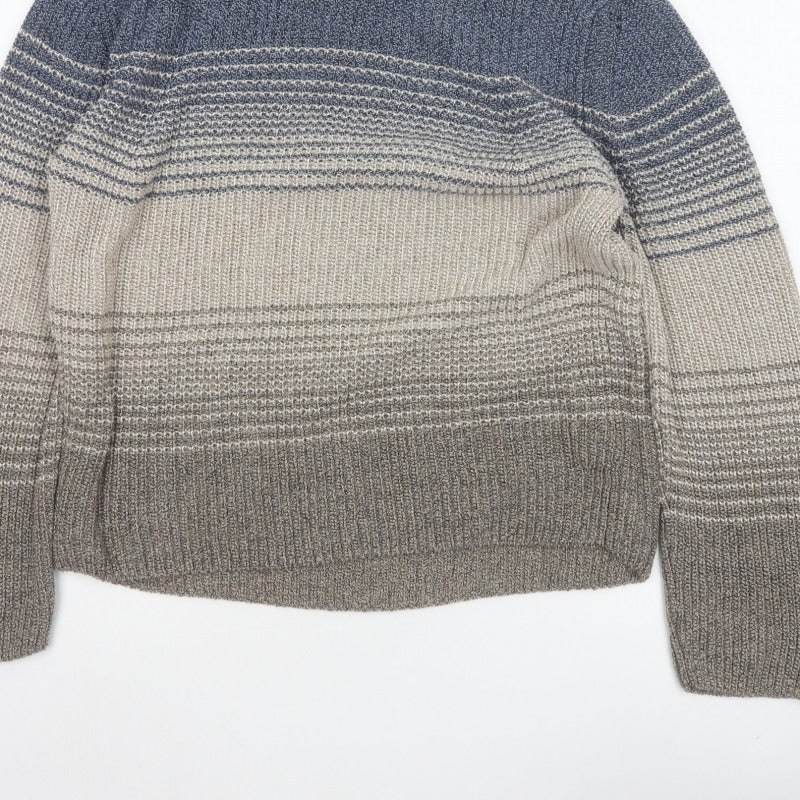 Celtic & Co. Men's Grey Blue Stripe Knit Pullover Jumper Size S Cotton