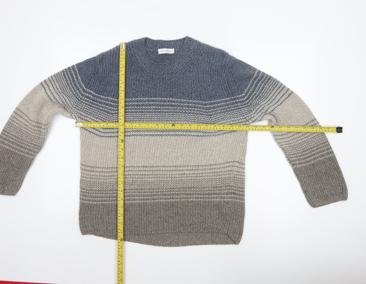 Celtic & Co. Men's Grey Blue Stripe Knit Pullover Jumper Size S Cotton
