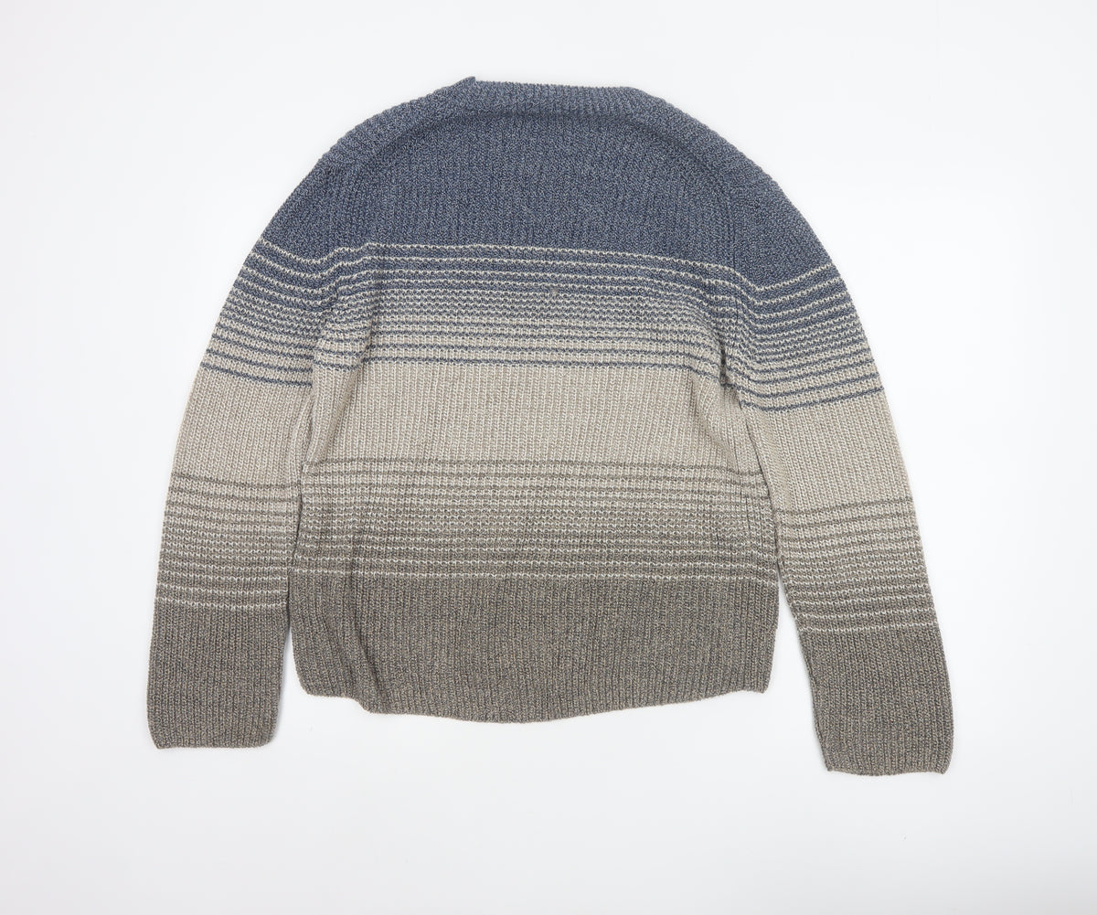 Celtic & Co. Men's Grey Blue Stripe Knit Pullover Jumper Size S Cotton