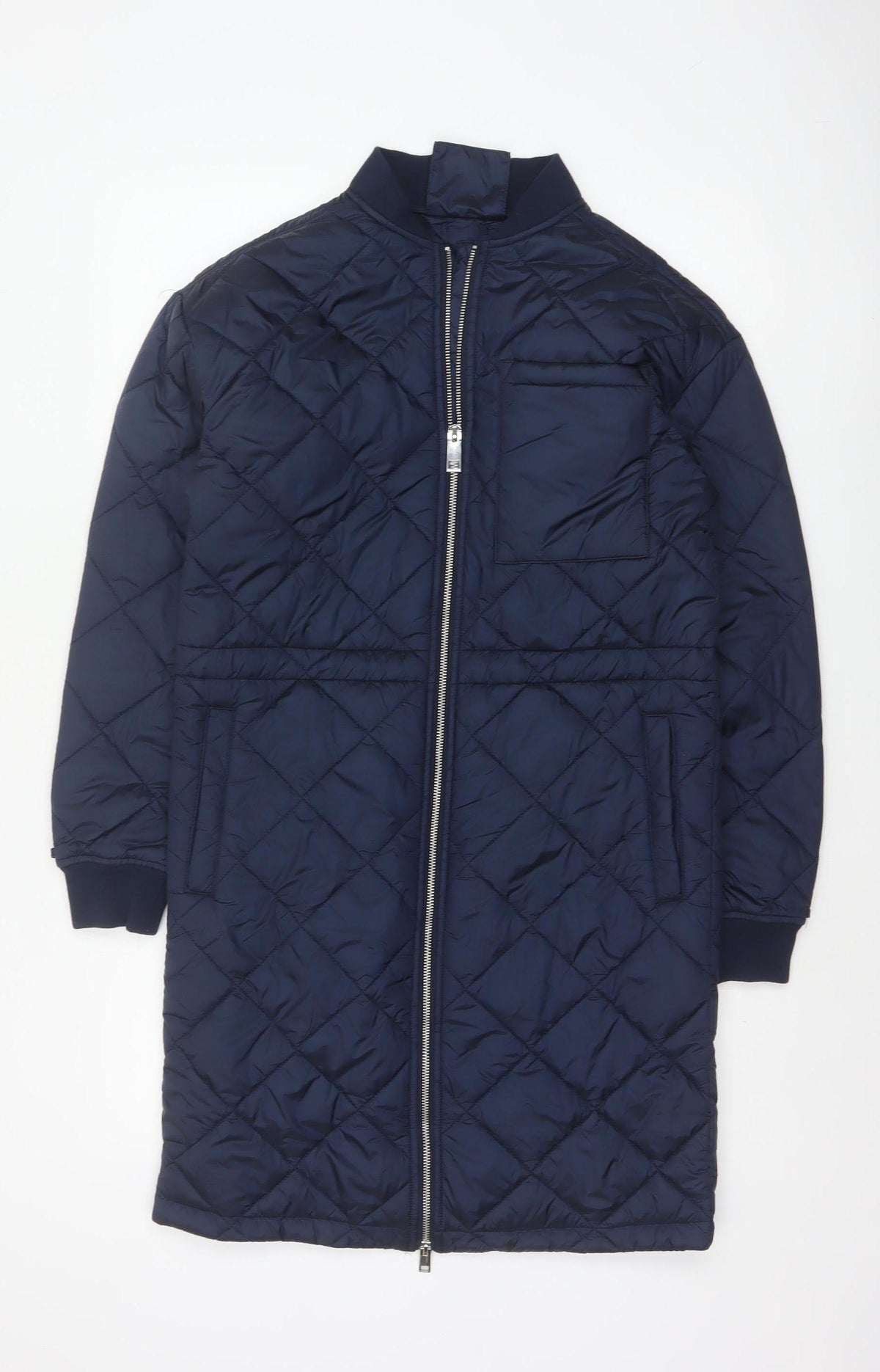 Marks & Spencer Women Blue XS Long Quilted Bomber Padded Coat