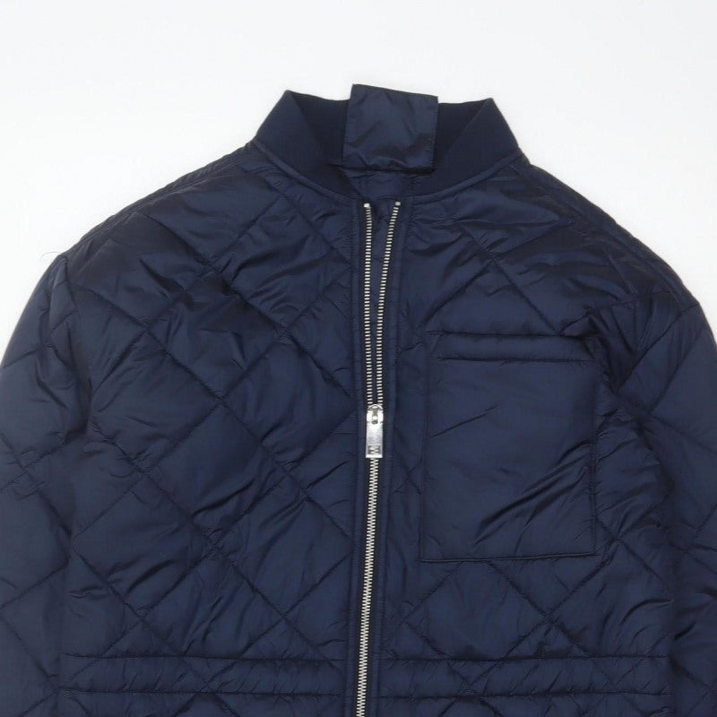 Marks & Spencer Women Blue XS Long Quilted Bomber Padded Coat