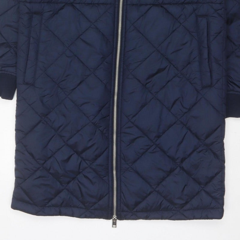 Marks & Spencer Women Blue XS Long Quilted Bomber Padded Coat