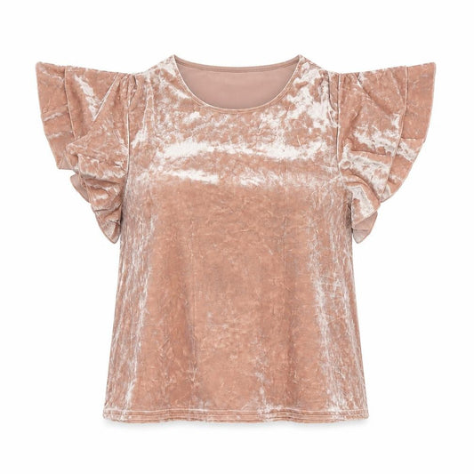 New Look Women’s Pink Velvet Ruffle Sleeve Blouse UK 12