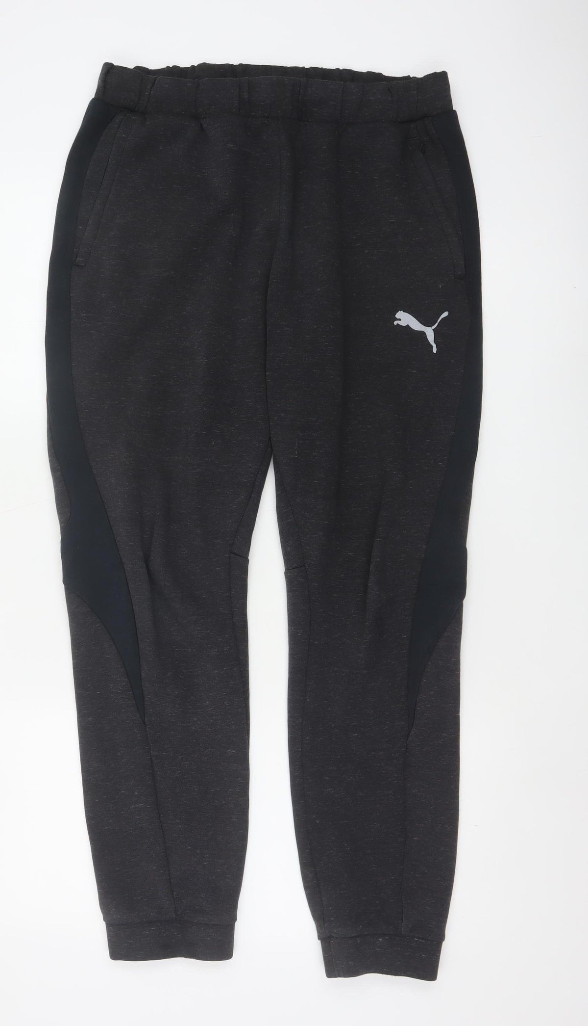 Puma Men’s Black L Tapered Cuffed Jogger Sweatpants Pockets Logo