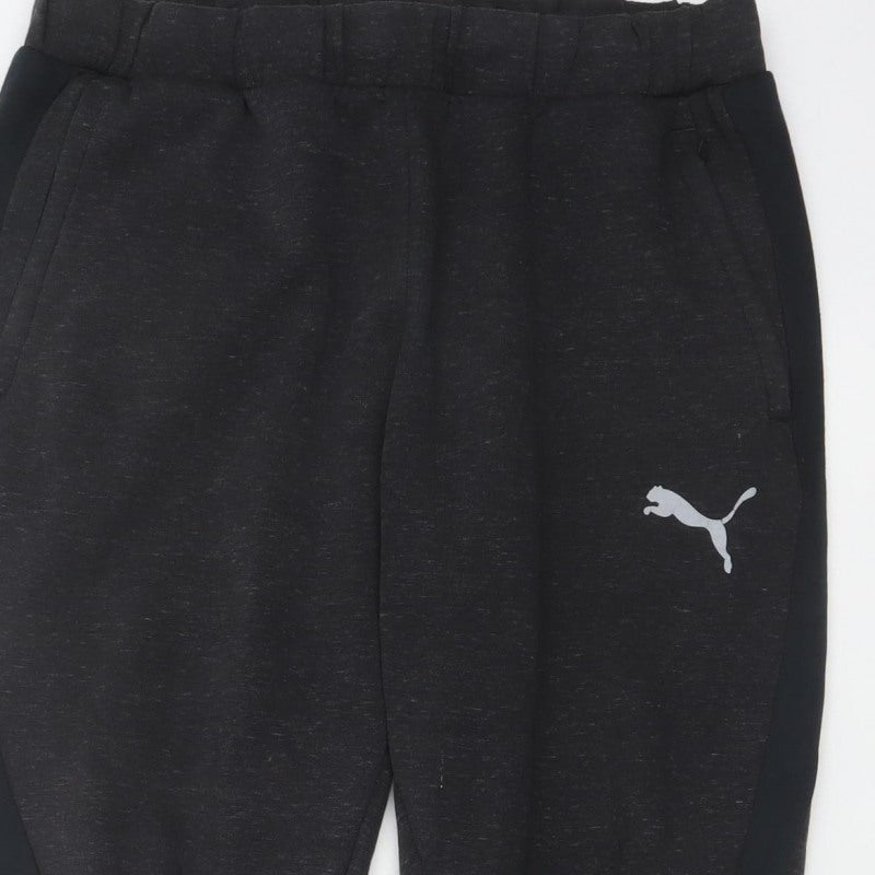 Puma Men’s Black L Tapered Cuffed Jogger Sweatpants Pockets Logo