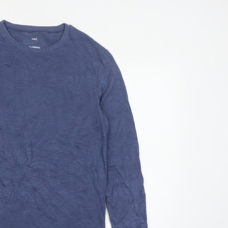 Marks & Spencer Men Blue Small Thermal Long Sleeve Basic T-Shirt