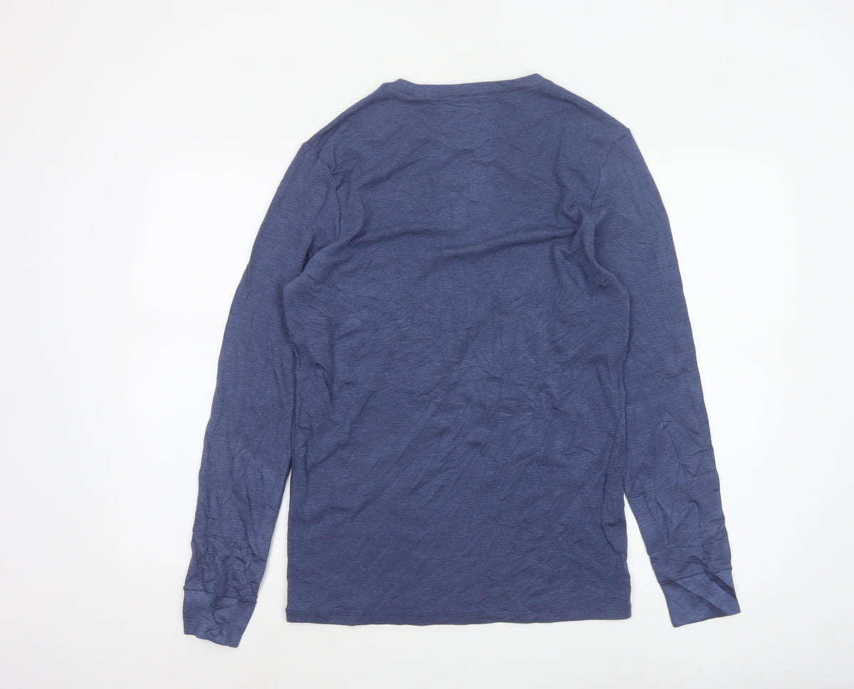 Marks & Spencer Men Blue Small Thermal Long Sleeve Basic T-Shirt