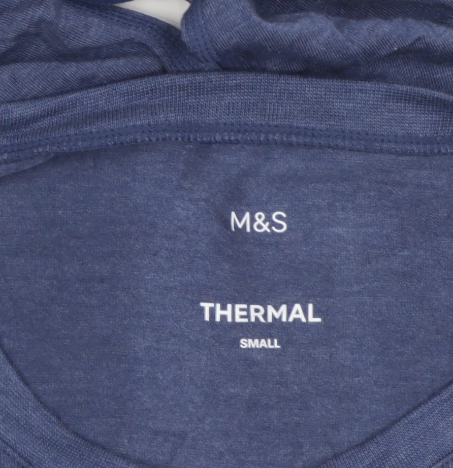 Marks & Spencer Men Blue Small Thermal Long Sleeve Basic T-Shirt