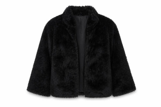 Next Women’s Black Faux Fur Short Open Jacket UK 18 Winter