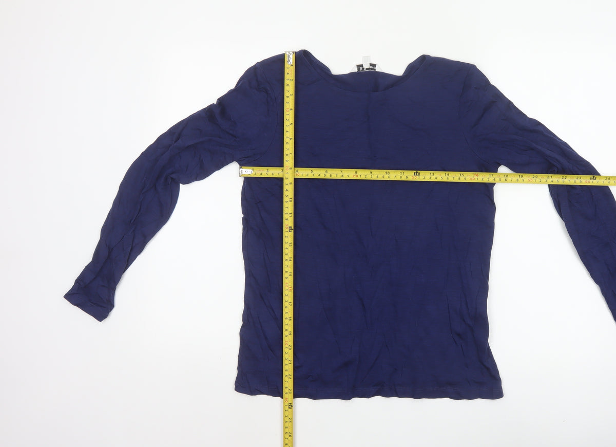 L.K.Bennett Women Blue M Lyocell Wool Jersey Long Sleeve Basic Top