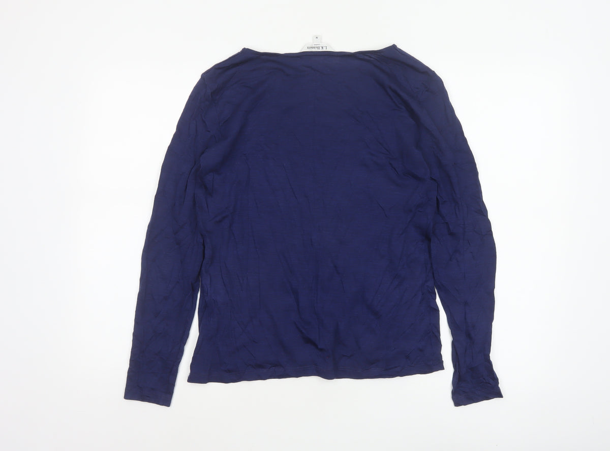 L.K.Bennett Women Blue M Lyocell Wool Jersey Long Sleeve Basic Top