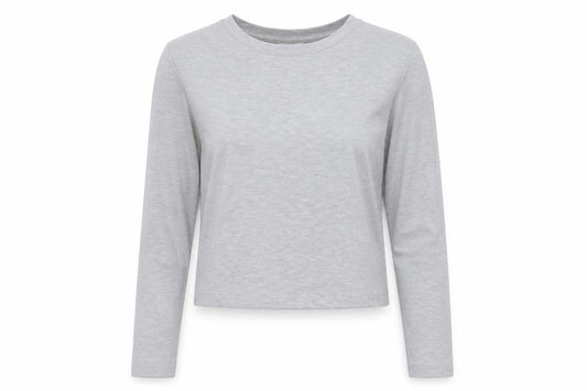 Whistles Women Grey UK 10 Cropped Long Sleeve Crew Neck T-Shirt