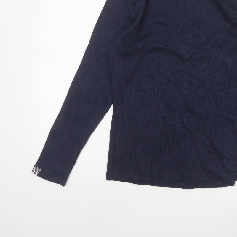 Jones Women Blue UK 14 Basic Roll Neck Long Sleeve Ribbed Top