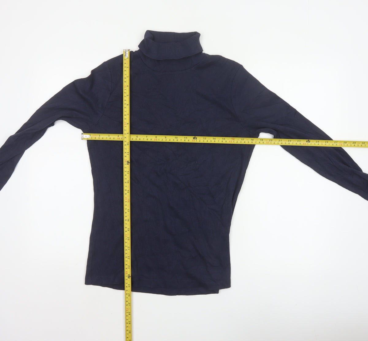 Jones Women Blue UK 14 Basic Roll Neck Long Sleeve Ribbed Top
