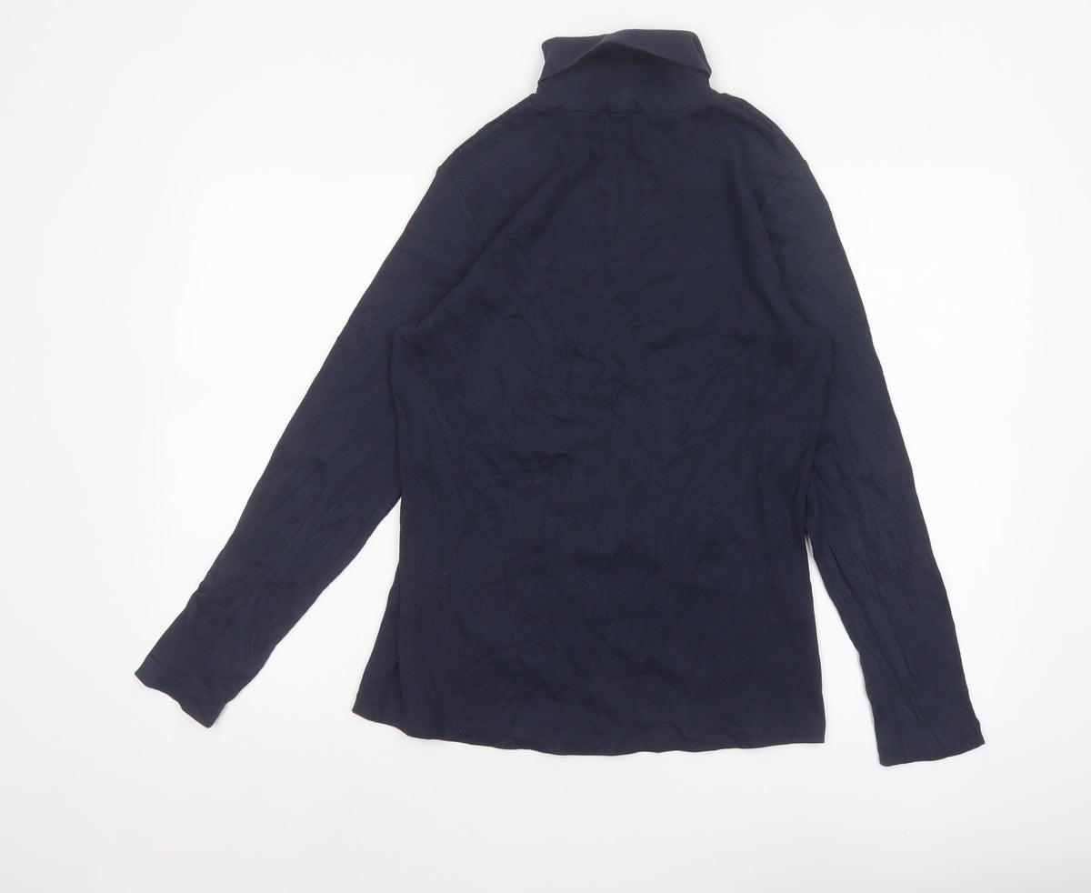 Jones Women Blue UK 14 Basic Roll Neck Long Sleeve Ribbed Top