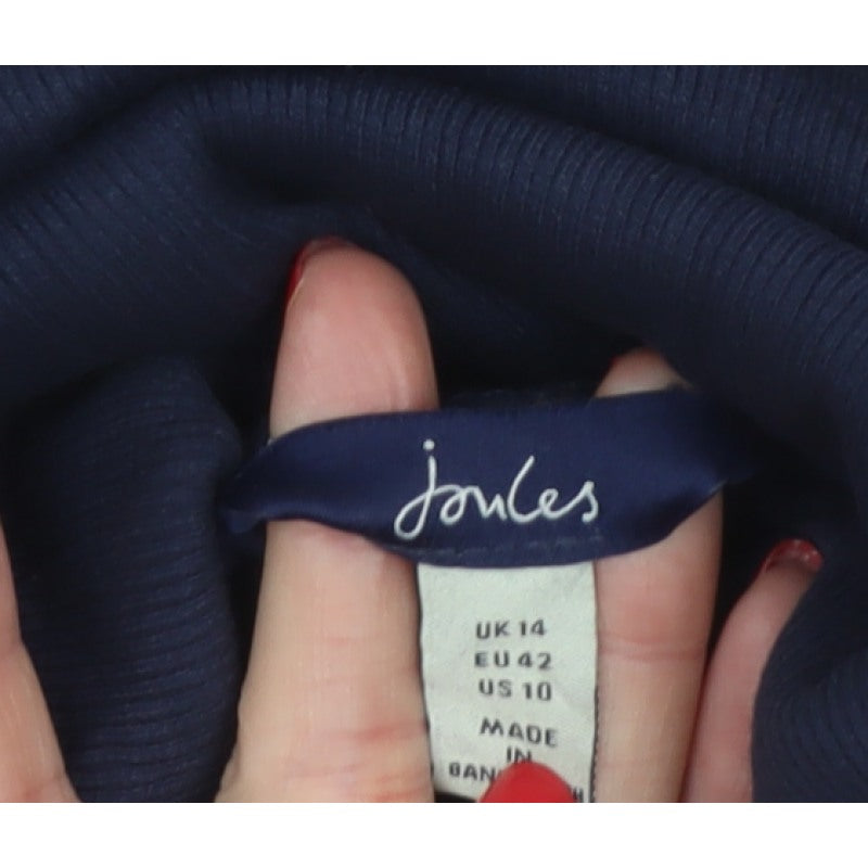 Jones Women Blue UK 14 Basic Roll Neck Long Sleeve Ribbed Top