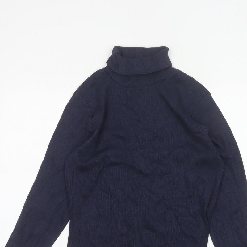 Jones Women Blue UK 14 Basic Roll Neck Long Sleeve Ribbed Top