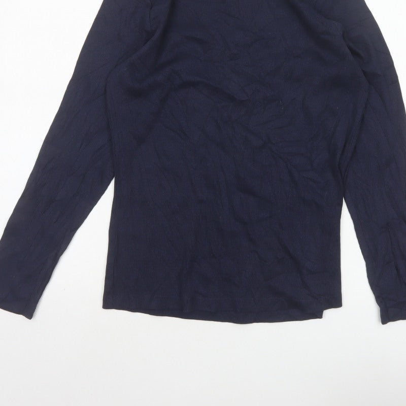 Jones Women Blue UK 14 Basic Roll Neck Long Sleeve Ribbed Top