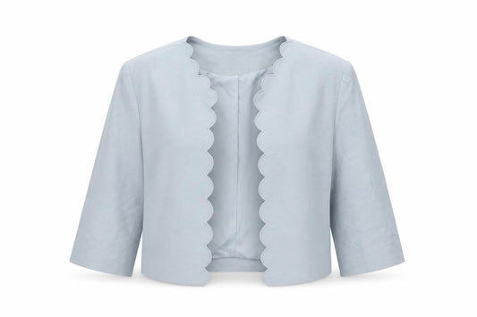 H&M Women Blue UK 10 Linen Blend Scalloped 3/4 Sleeve Blazer