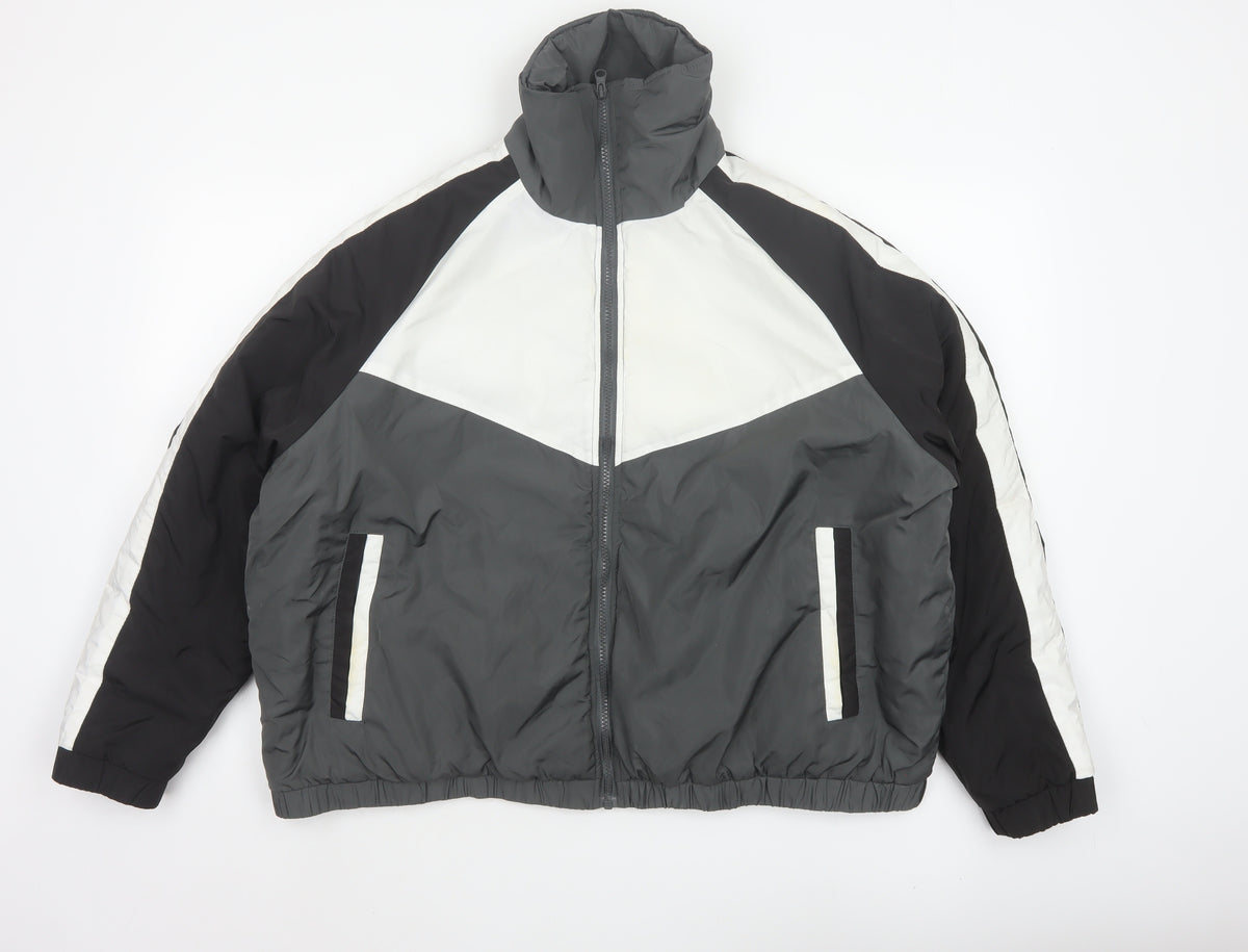Threadbare Women’s Multicoloured Puffer Jacket UK 20 Grey Black White