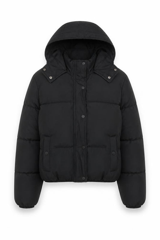 Boohoo Women Black UK 10 Short Hooded Puffer Jacket