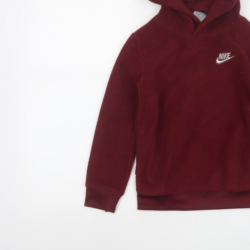 Nike Boys Red 5-6 Years Pullover Fleece Hoodie Logo Pockets