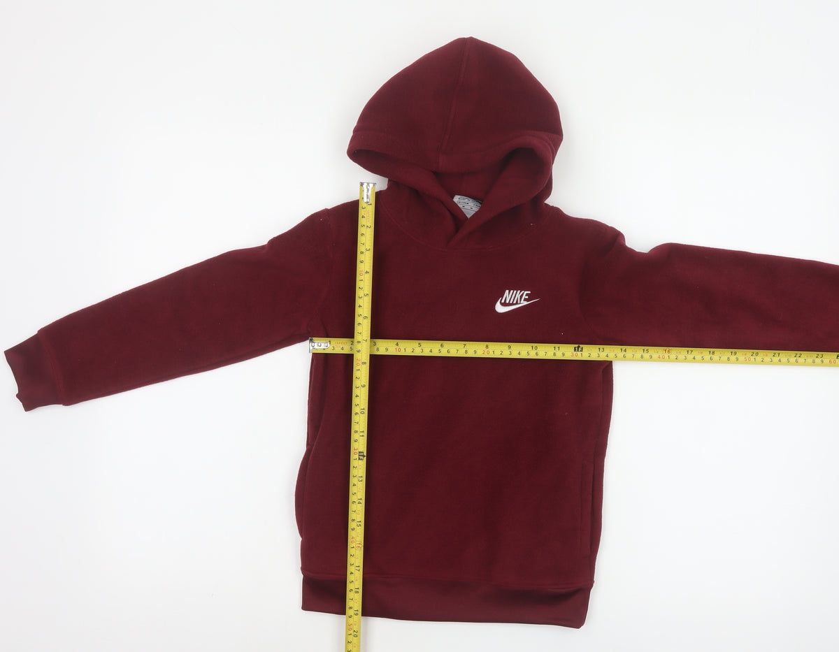 Nike Boys Red 5-6 Years Pullover Fleece Hoodie Logo Pockets