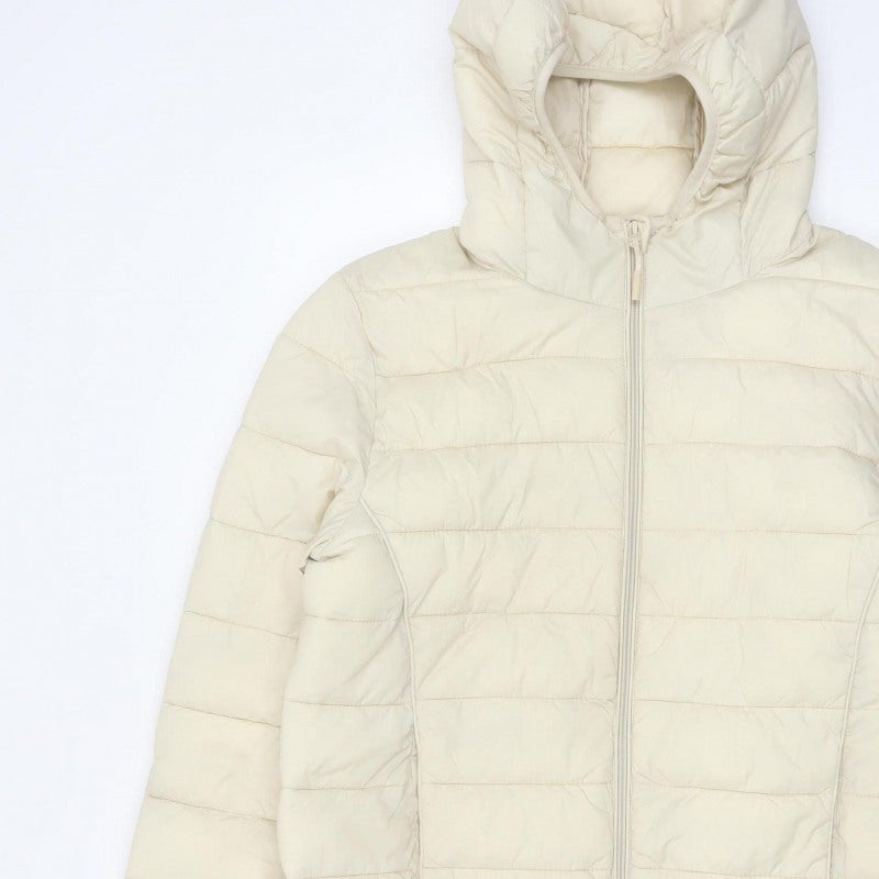Pull&Bear Women Ivory L Hooded Quilted Puffer Jacket