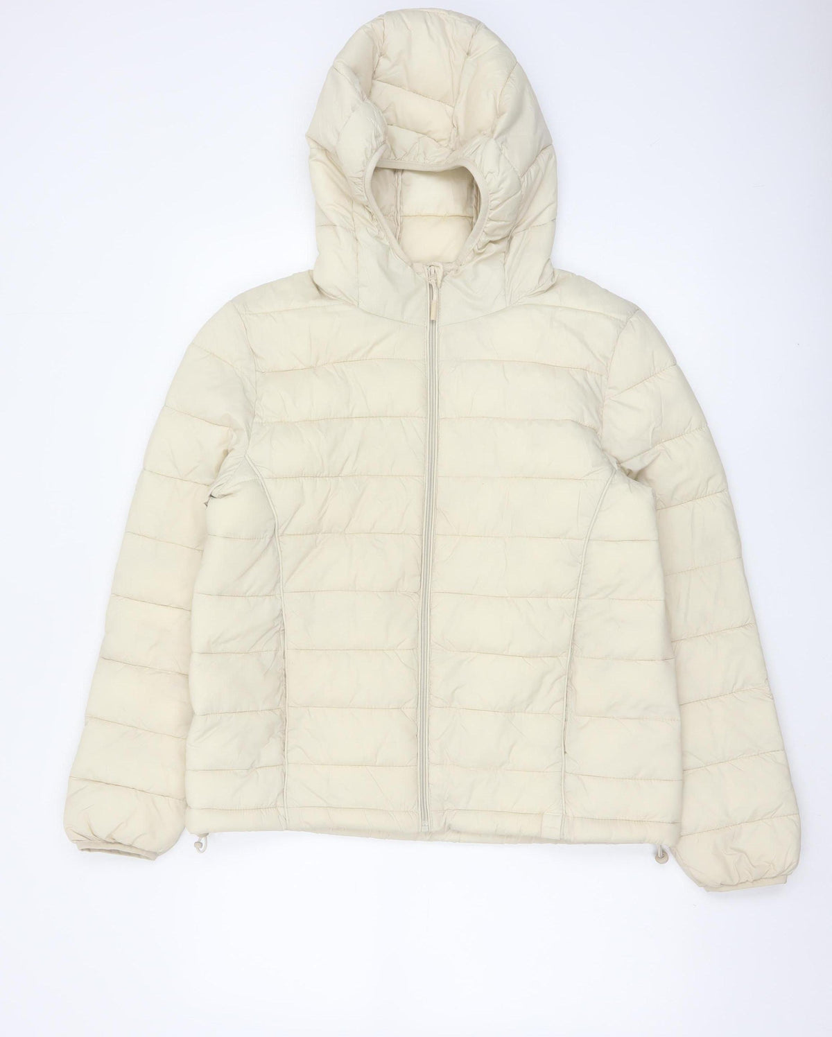 Pull&Bear Women Ivory L Hooded Quilted Puffer Jacket