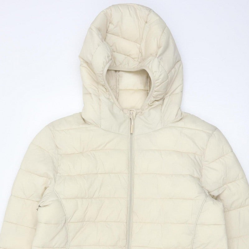Pull&Bear Women Ivory L Hooded Quilted Puffer Jacket