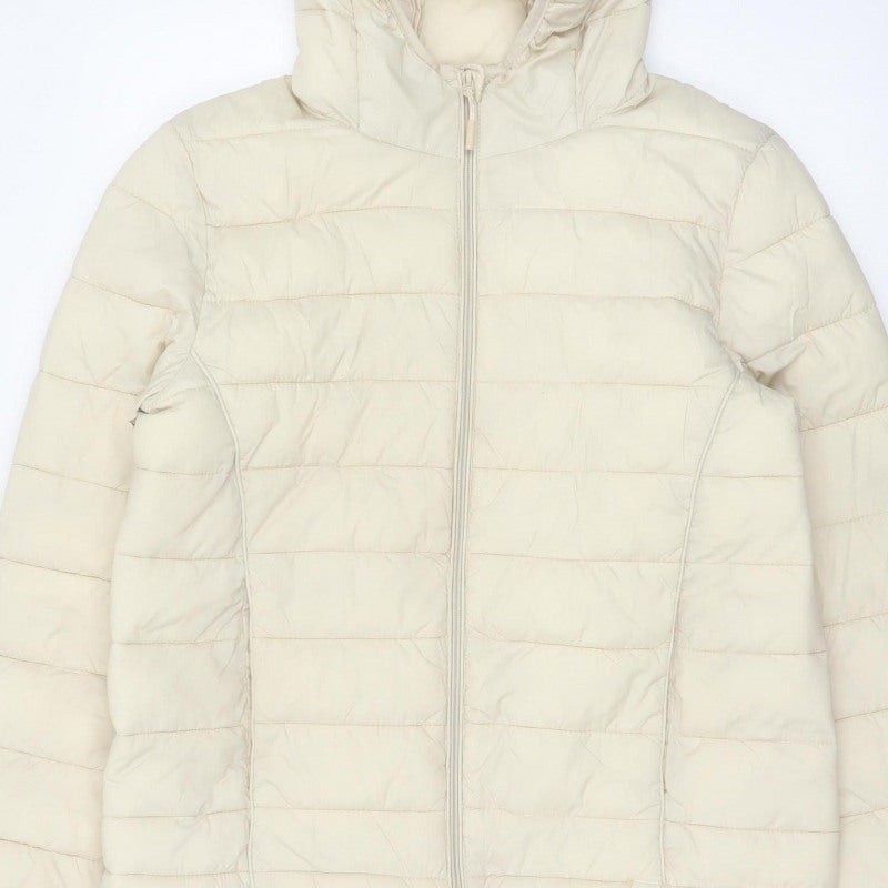 Pull&Bear Women Ivory L Hooded Quilted Puffer Jacket