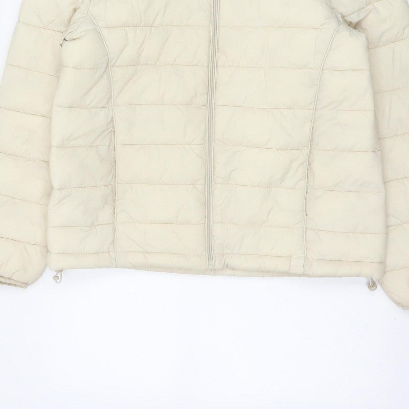 Pull&Bear Women Ivory L Hooded Quilted Puffer Jacket
