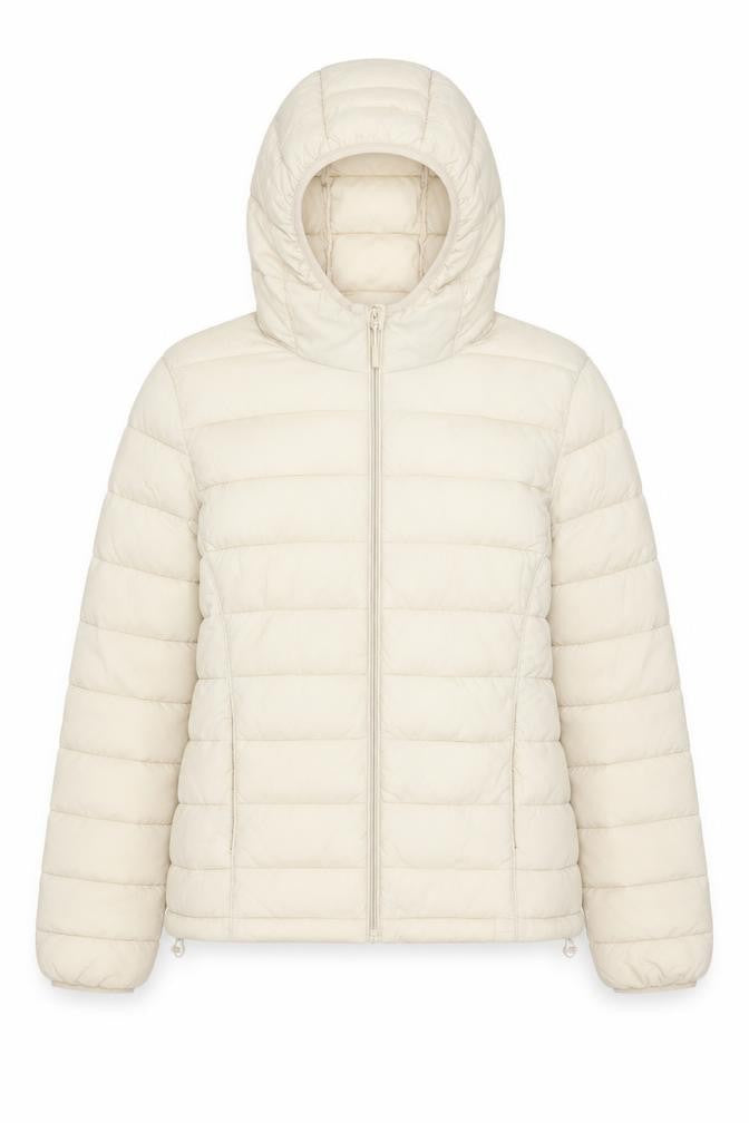 Pull&Bear Women Ivory L Hooded Quilted Puffer Jacket