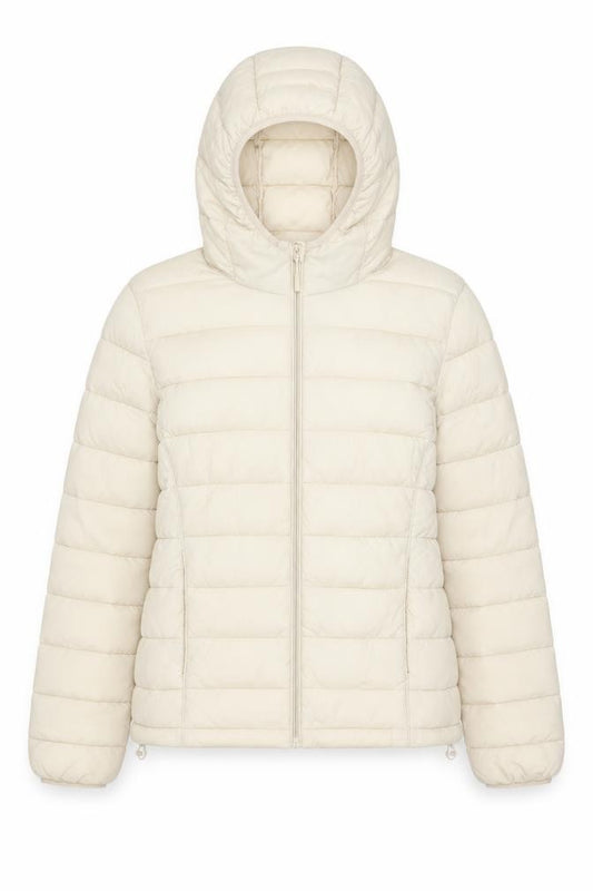 Pull&Bear Women Ivory L Hooded Quilted Puffer Jacket