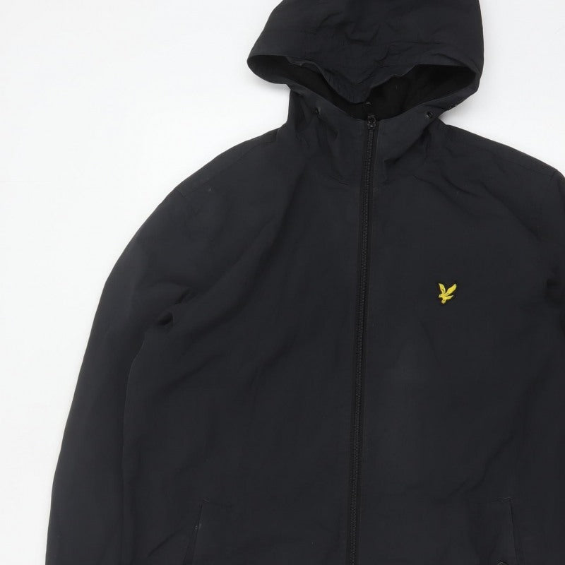 Lyle & Scott Men's Black M Hooded Nylon Jacket Logo Full Zip