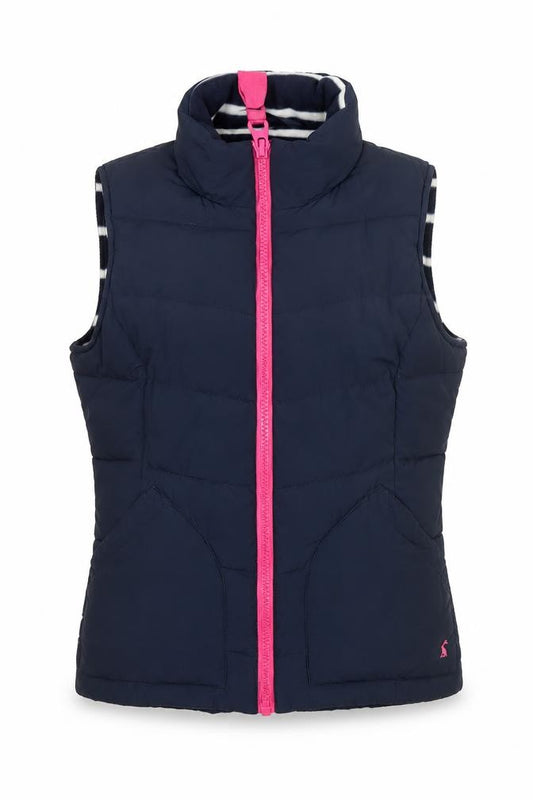 Joules Women Blue UK 10 Puffer Bodywarmer Quilted Zip Waistcoat