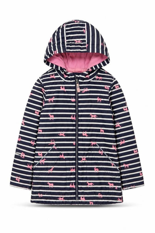 Joules Girls Blue Pink 9-10 Years Hooded Waterproof Rain Jacket Striped
