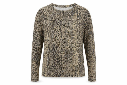MNG Women’s Beige Leopard Print Slim Stretch Long Sleeve Top UK 12
