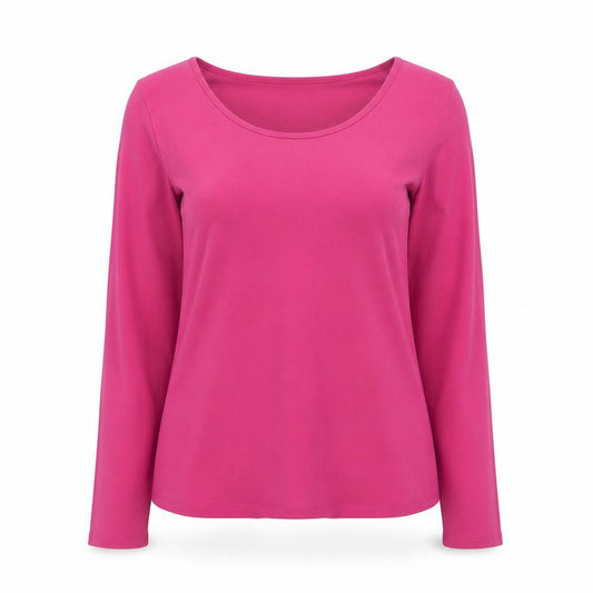 Lands' End Women Pink UK 12 Basic Scoop Neck Long Sleeve Top