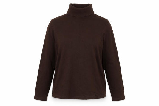 EWM Women Brown UK 18 Cotton Roll Neck Long Sleeve Basic Jersey Top