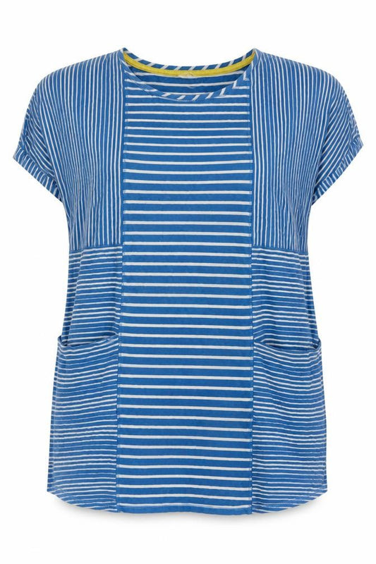 White Stuff Women Blue Stripe Cotton Tunic T-Shirt UK 18 Pockets
