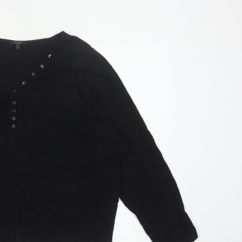 Massimo Dutti Women Black M Cotton Knit Button-Up Long Sleeve Top