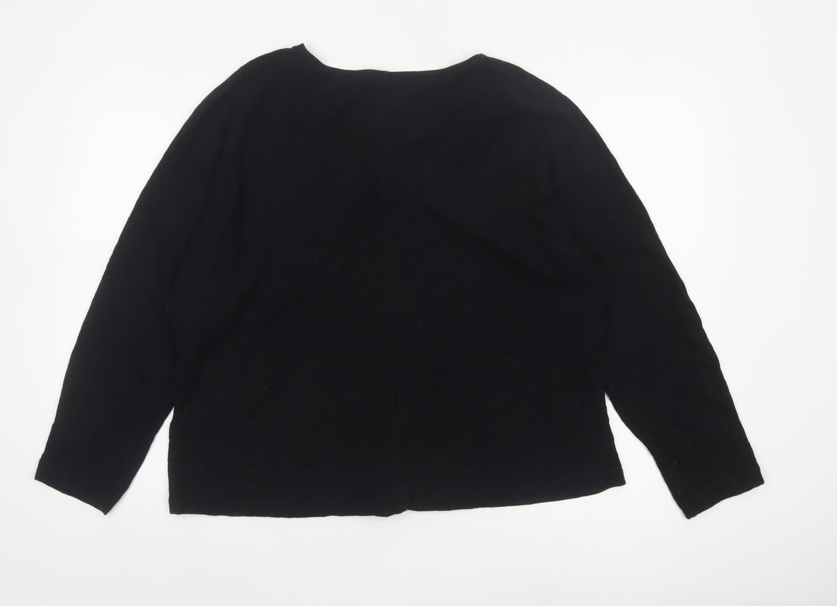 Massimo Dutti Women Black M Cotton Knit Button-Up Long Sleeve Top