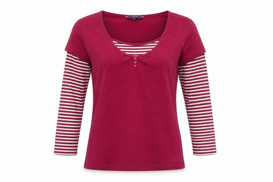 Maine New England Women Red Stripe Layered Jersey Top Size 14