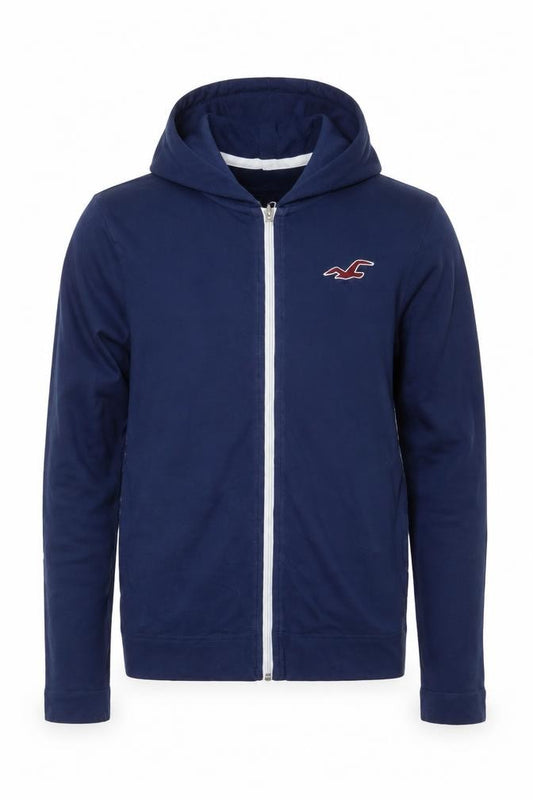 Hollister Men’s Blue Small Full Zip Hooded Cotton Hoodie Logo