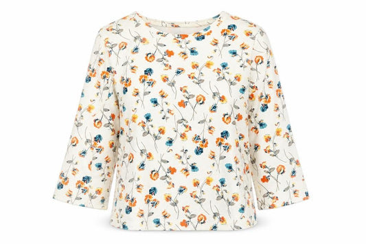 Lands' End Women’s Ivory Floral Cotton 3/4 Sleeve Blouse UK 12