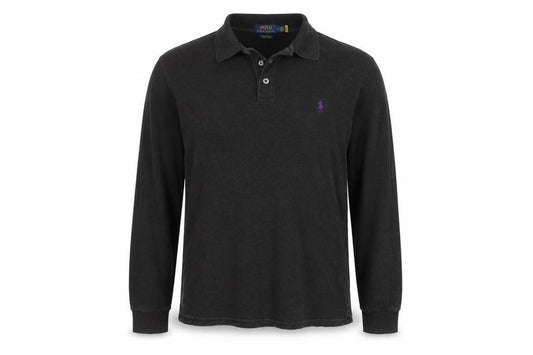 Polo Ralph Lauren Men Black M Custom Slim Fit Stretch Mesh Long Sleeve Polo