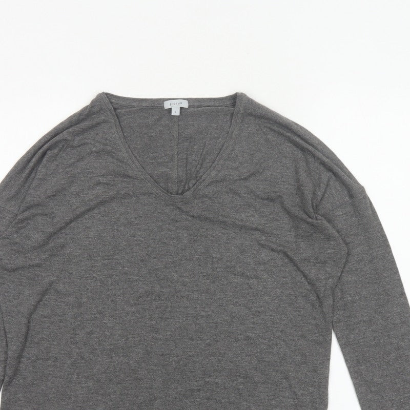 Jigsaw Women Grey Size S V-Neck Long Sleeve Basic Jersey Top