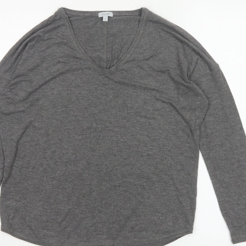 Jigsaw Women Grey Size S V-Neck Long Sleeve Basic Jersey Top