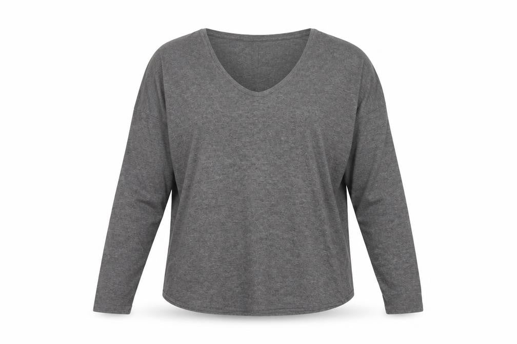 Jigsaw Women Grey Size S V-Neck Long Sleeve Basic Jersey Top